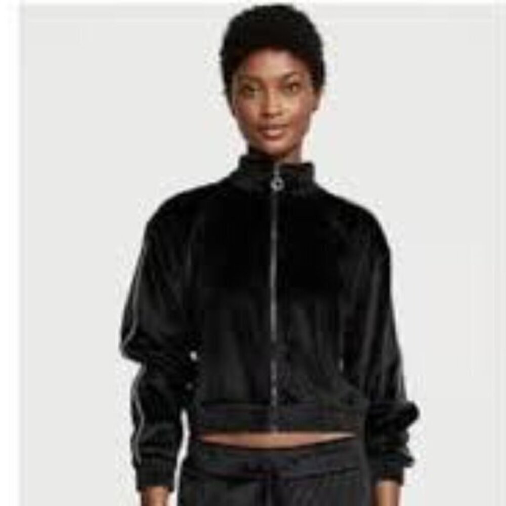 Victorias Secret Velour Jacket Black X-Small Diamante Full-Zip Track Sweater